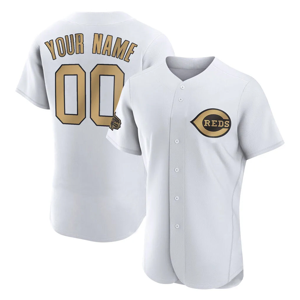 Custom C.Reds White Gold All-Star Limited Elite Home Any Name & Number Gdoa Stitched Jerseys