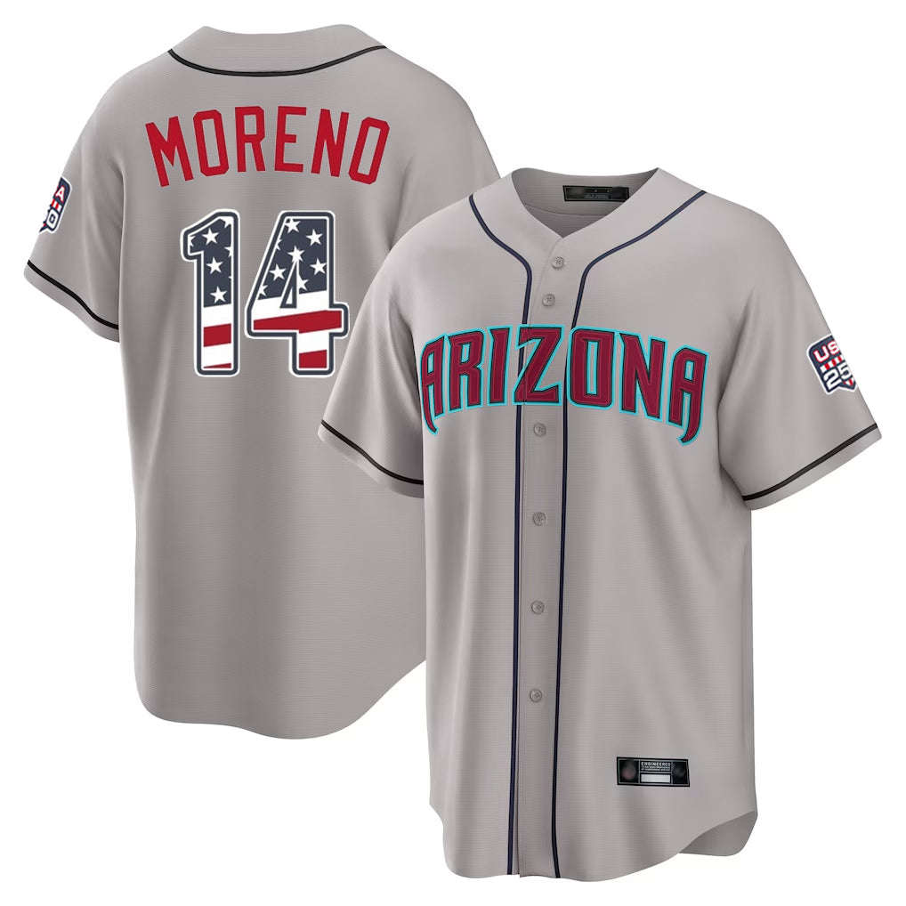 A.Diamondbacks #14 Gabriel Moreno Player Gray USA 250 Fourth of July Home Game Gdoa250Ys Stitched Jerseys