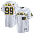 M.Brewers #99 Gary Sanchez Player White Stripes Home Limited Game Fdoa Stitched Jerseys