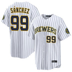 M.Brewers #99 Gary Sanchez Player White Stripes Home Limited Game Fdoa Stitched Jerseys