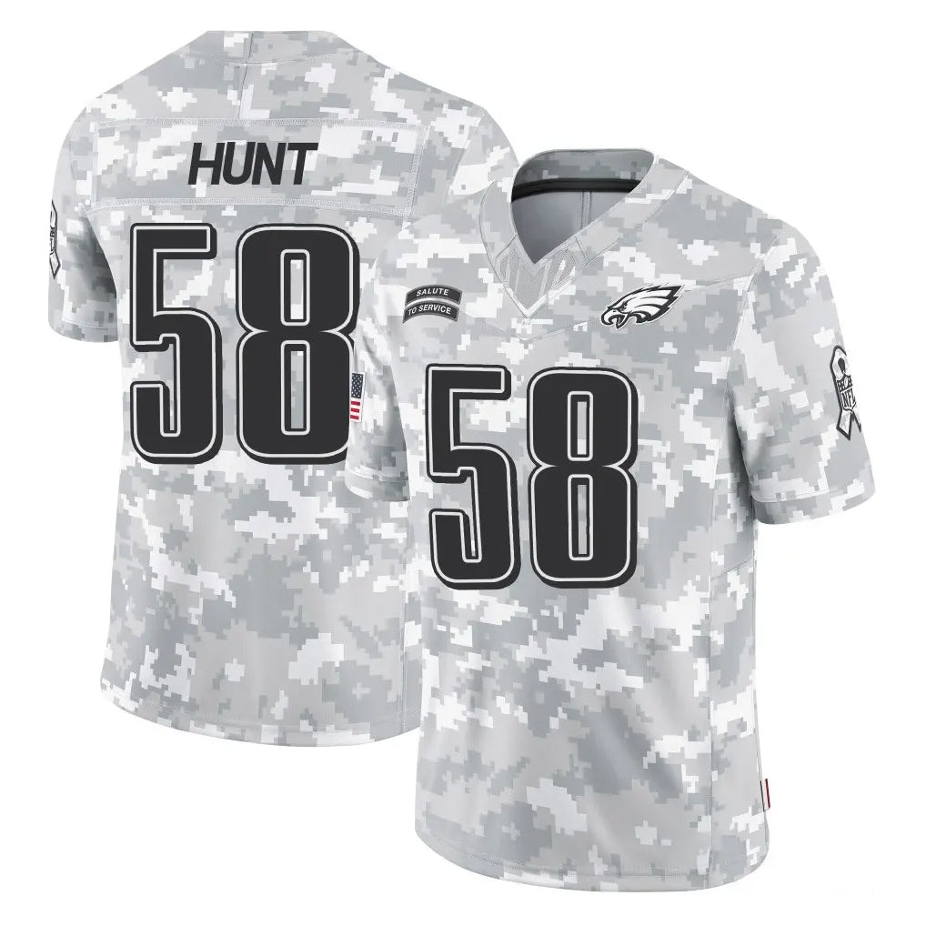 P.Eagles #58 Jalyx Hunt Player Arctic Camo Salute to Service Limited Game Gdoa Stitched Jerseys
