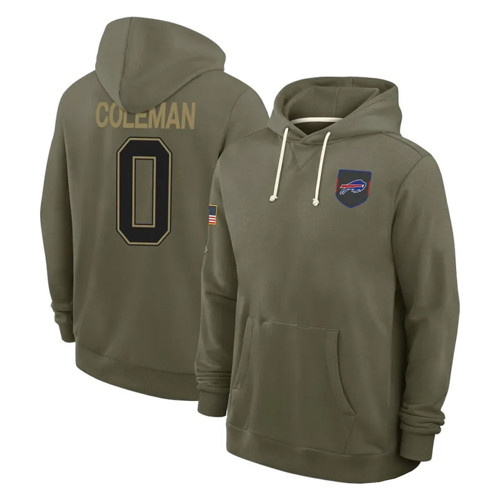 B.Bills #0 Keon Coleman Player Olive Salute To Service Hoodies Game Gdoa Stitched Jerseys