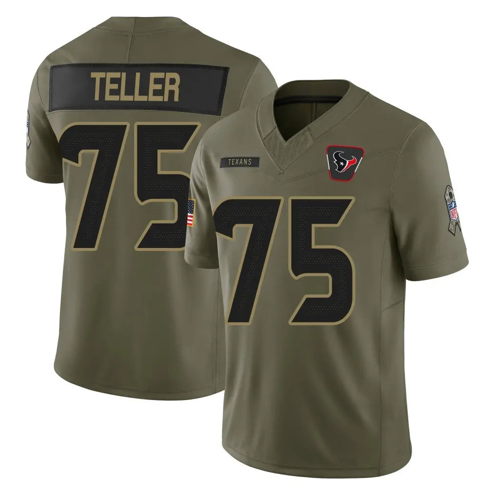 H.Texans #75 Wyatt Teller Player Olive 2025 Salute To Service Limited Game Gdoa Stitched Jerseys
