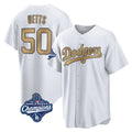 LA.Dodgers #50 Mookie Betts Player Gold World Series Meet Collection Limited Home Fdoa Stitched Jerseys