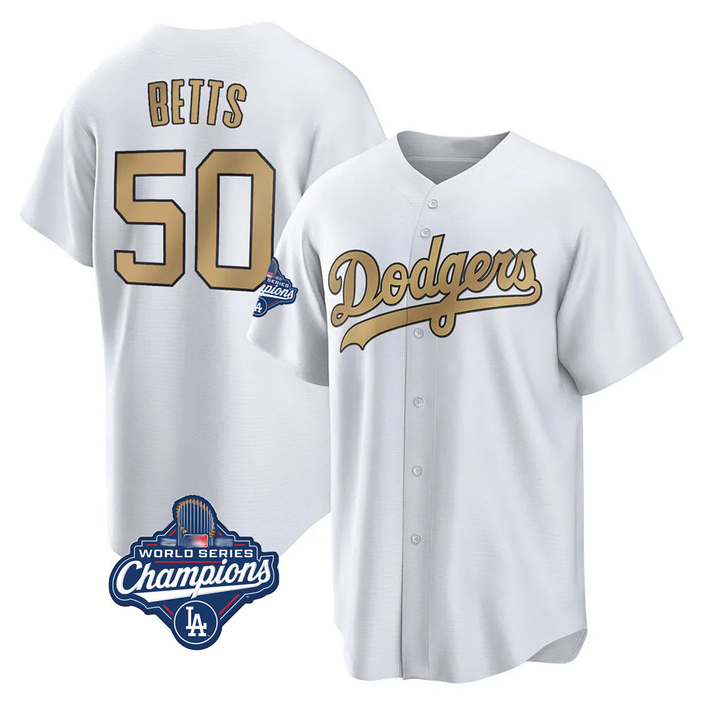 LA.Dodgers #50 Mookie Betts Player Gold World Series Meet Collection Limited Home Fdoa Stitched Jerseys