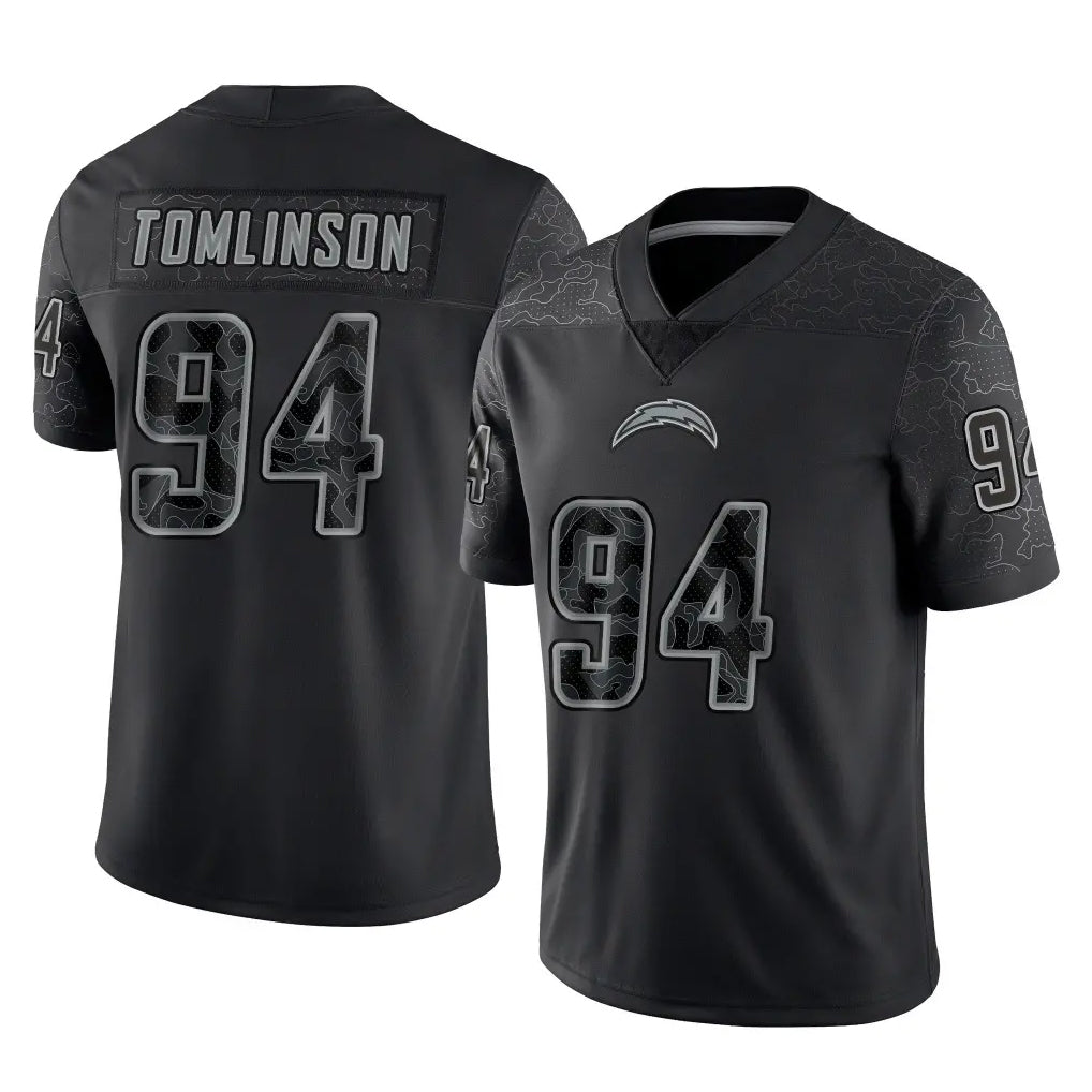 LA.Chargers #94 Dalvin Tomlinson Player Black Limited Reflective Home Game Gdoa Stitched Jerseys