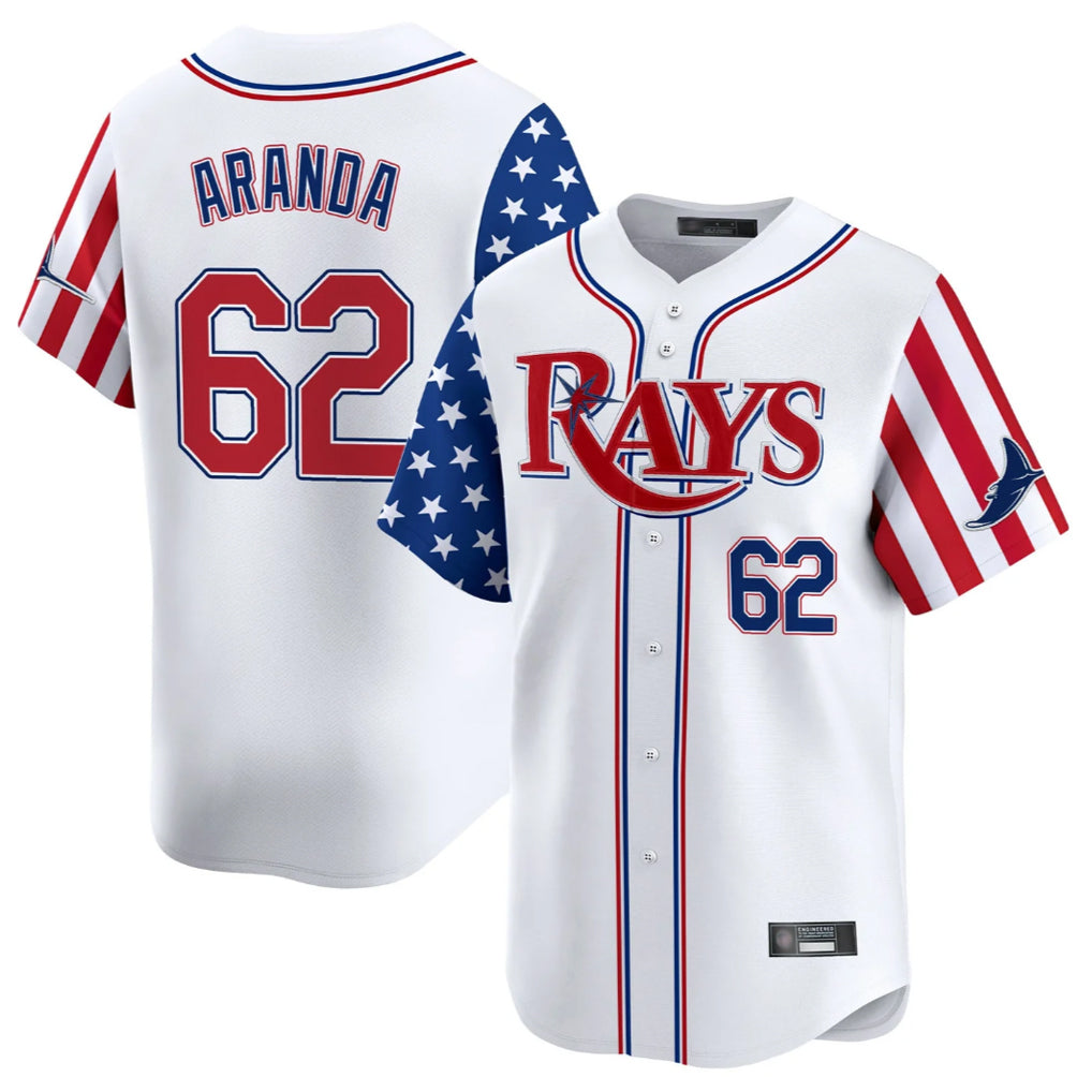T.Bay Rays #62 Jonathan Aranda Player White 2025 Independence Day Vapor Premier Limited Fdoa Stitched Jerseys