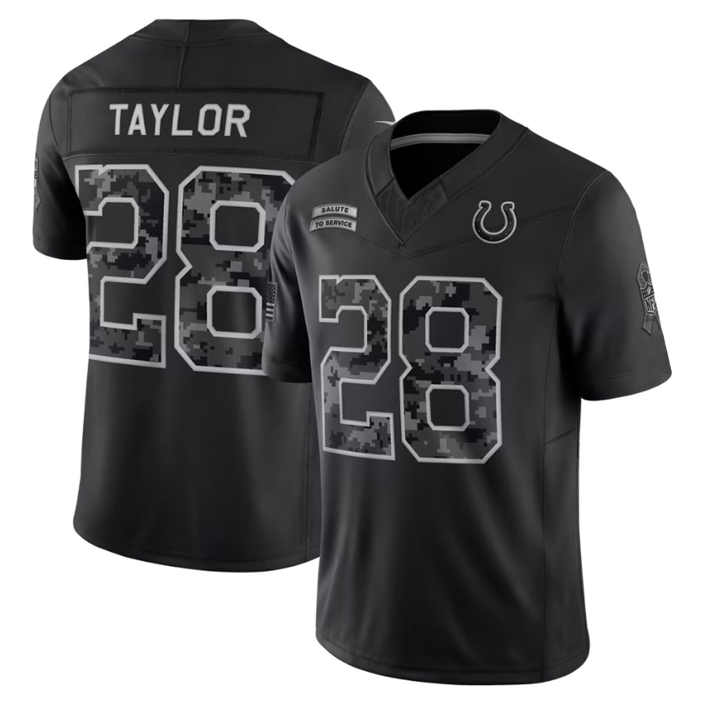 IN.Colts #28 Jonathan Taylor Player Black Limited 2026 Salute to Service Home Game Gdoa Stitched Jerseys