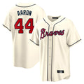 A.Braves #44 Hank Aaron Player Cream Home Game Gdoa Stitched Jerseys