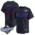 T.Blue Jays #57 Shane Bieber Player Black 2025 World Series City Connect All Fdoa Stitched Jerseys