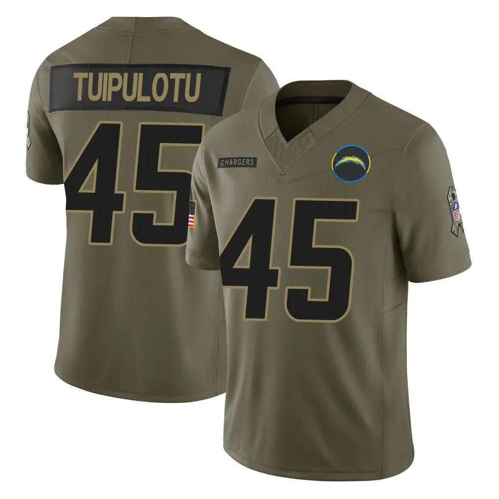 LA.Chargers #45 Tuli Tuipulotu Player Olive 2025 Salute To Service Limited Game Gdoa Stitched Jerseys