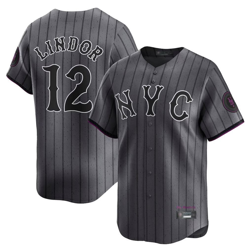 NY.Mets #12 Francisco Lindor Player Gray City Connect Limited Fdoa Stitched Jerseys