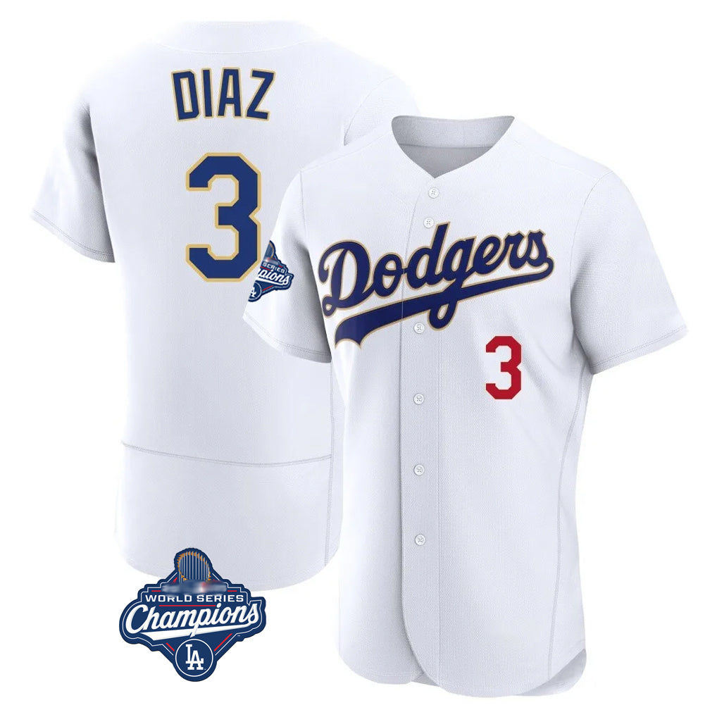 LA.Dodgers #3 Edwin D¨ªaz Player Gold White World Series Meet 2026 Collection Stadium Limited Elite Fdoa Stitched Jerseys