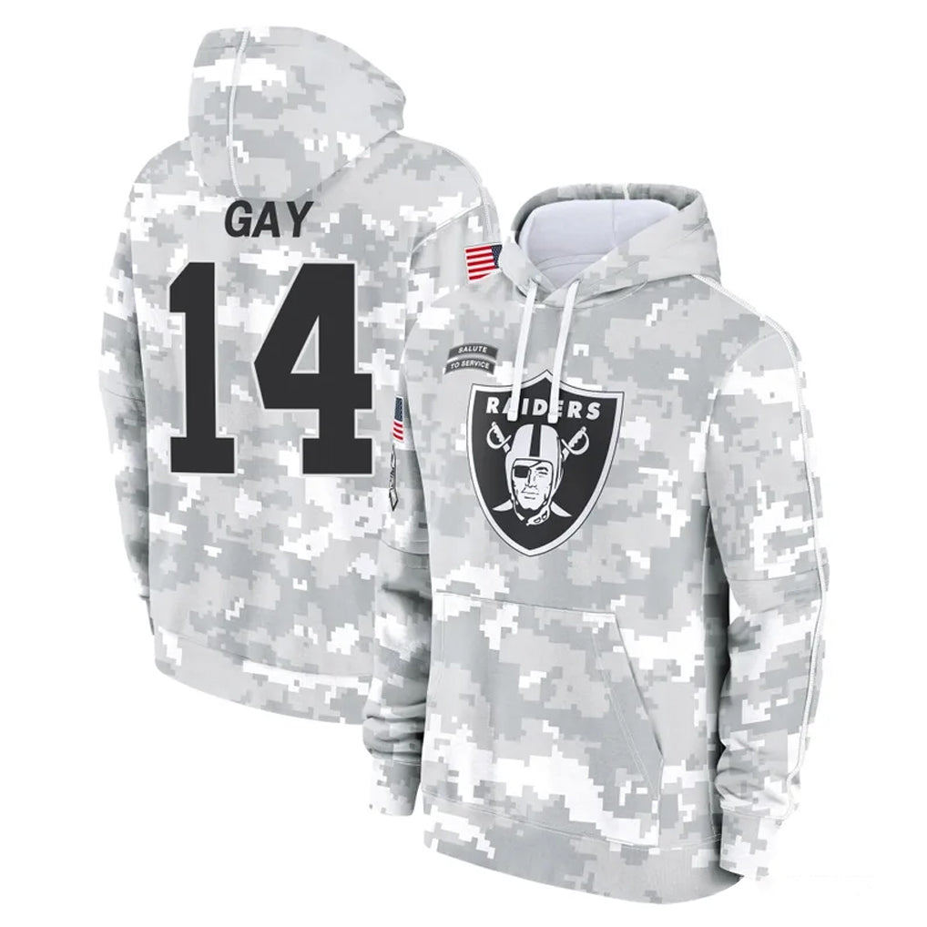 LV.Raiders #14 Matt Gay Player Arctic Camo Salute to Service Hoodies Limited Game Gdoa Stitched Jerseys