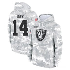 LV.Raiders #14 Matt Gay Player Arctic Camo Salute to Service Hoodies Limited Game Gdoa Stitched Jerseys