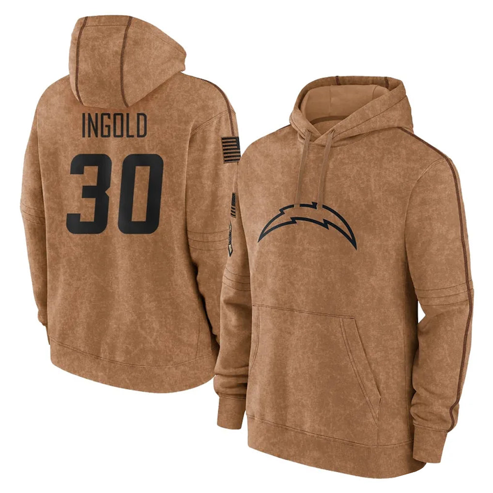LA.Chargers #30 Alec Ingold Player Brown Salute to Service Hoodies Limited Game Gdoa Stitched Jerseys