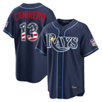 T.Bay Rays #13 Junior Caminero Player Navy USA 250 Fourth of July Limited Home Game Gdoa250Ys Stitched Jerseys