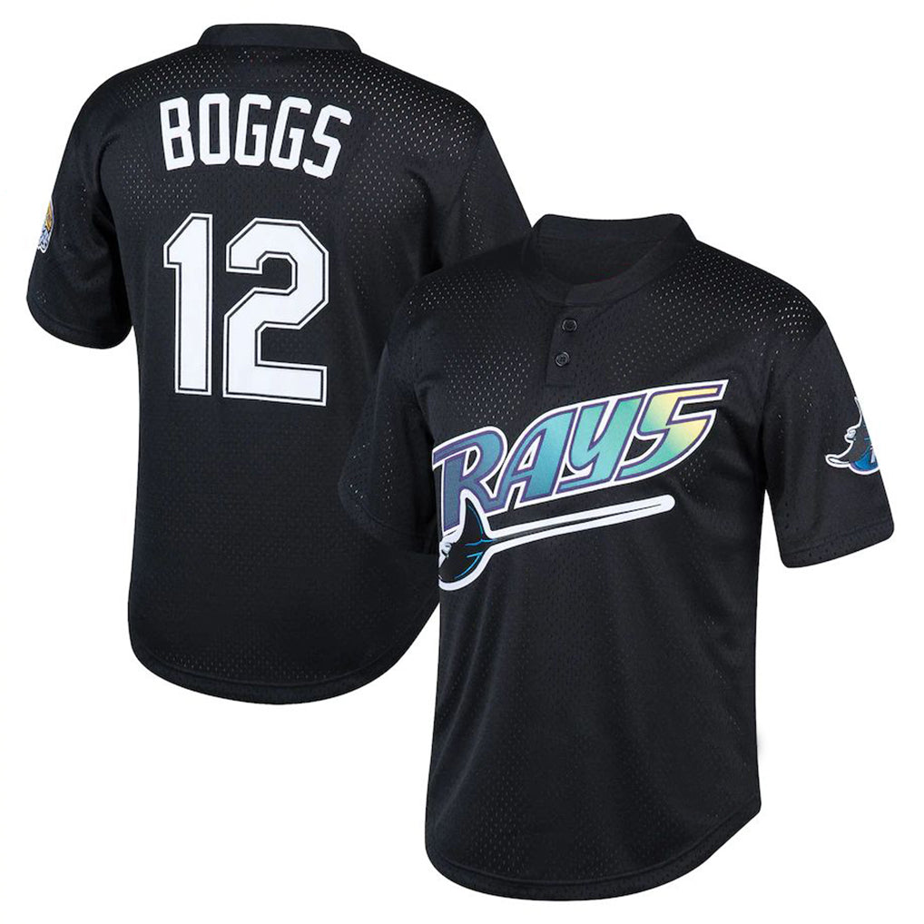 T.Bay Rays #12 Wade Boggs Player Black Mitchell & Ness Cooperstown Collection Mesh Batting Practice Fdoa Stitched Jerseys