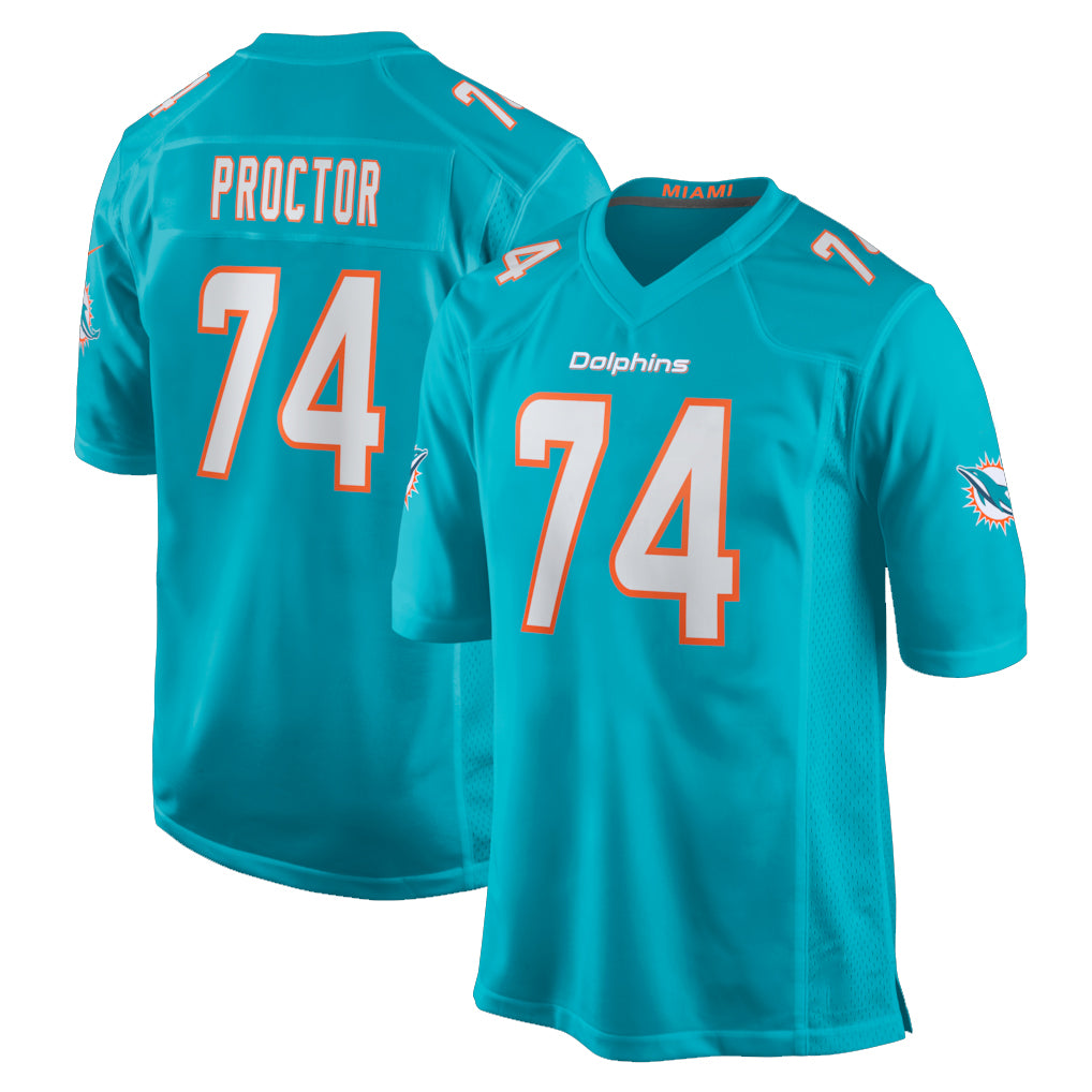 M.Dolphins #74 Kadyn Proctor Player Aqua Home Game Gdoa Stitched Jerseys