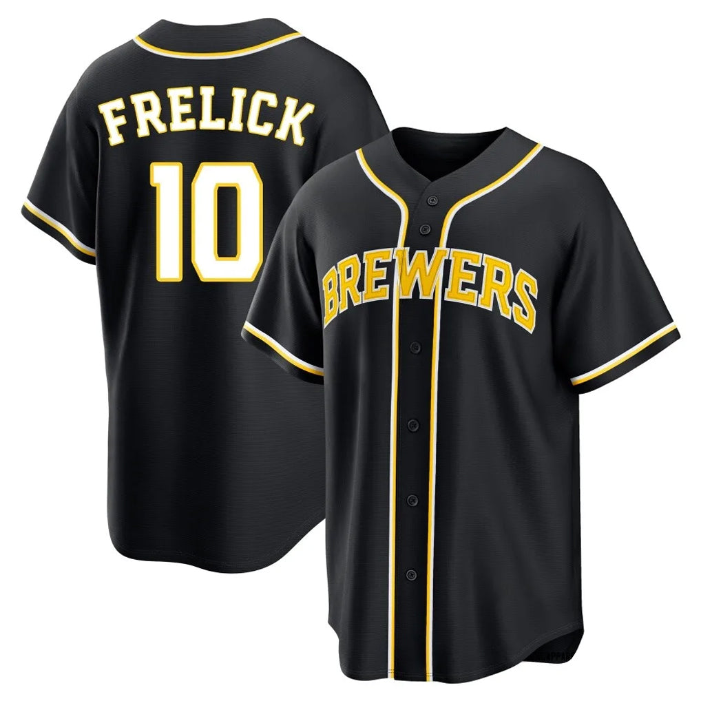 M.Brewers #10 Sal Frelick Player Black Fashion Out Home Game Fdoa Stitched Jerseys
