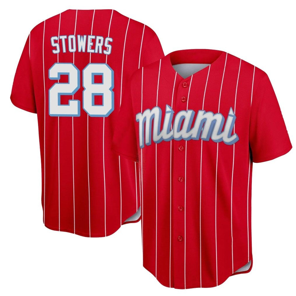 M.Marlins #28 Kyle Stowers Player Red City Connect Home Game Fdoa Stitched Jerseys