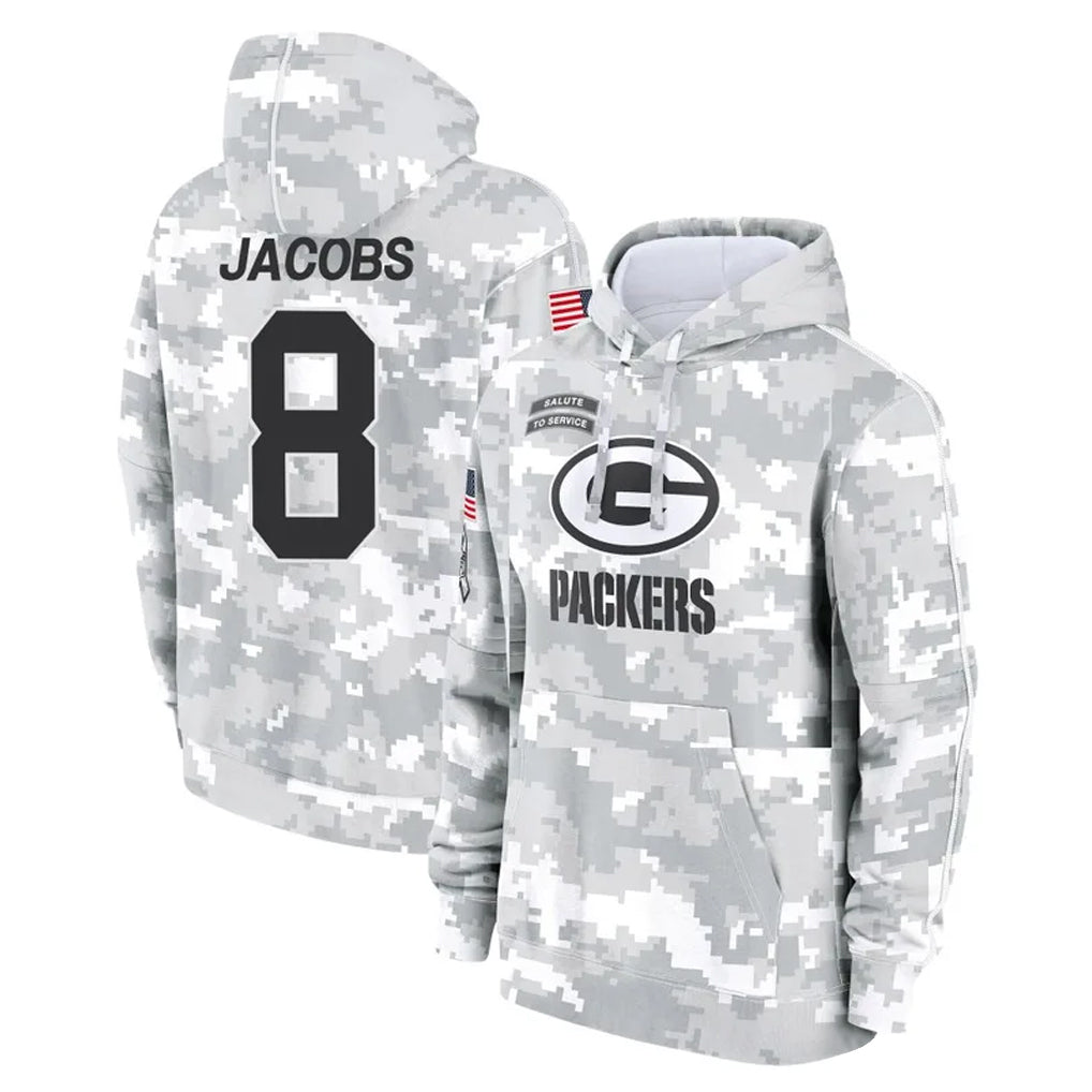 GB.Packers #8 Josh Jacobs Player Arctic Camo Salute to Service Hoodies Limited Game Gdoa Stitched Jerseys