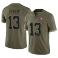 SF.49ers #13 Brock Purdy Player Olive Limited Salute To Service Home Game Gdoa Stitched Jerseys