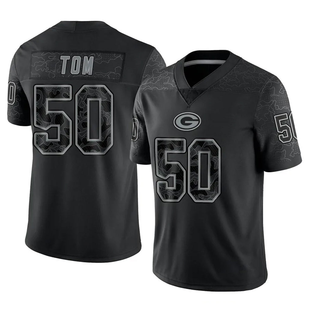 GB.Packers #50 Zach Tom Player Black Reflective Limited Home Game Gdoa Stitched Jerseys