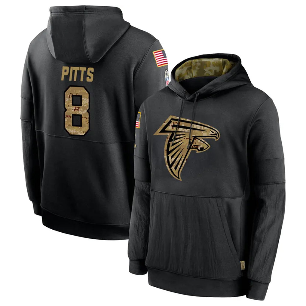 A.Falcons #8 Kyle Pitts Sr. Player Black Salute to Service Limited Black Hoodie Gdoa Stitched Jerseys