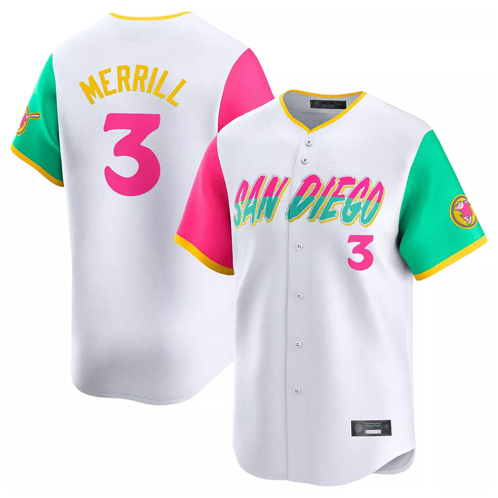 S.Diego Padres #3 Jackson Merrill Player White City Connect Home Limited Fdoa Stitched Jerseys