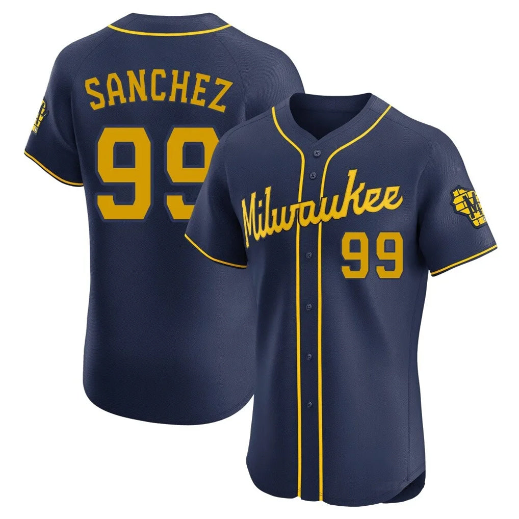 M.Brewers #99 Gary Sanchez Player Navy Home Limited Elite Fdoa Stitched Jerseys