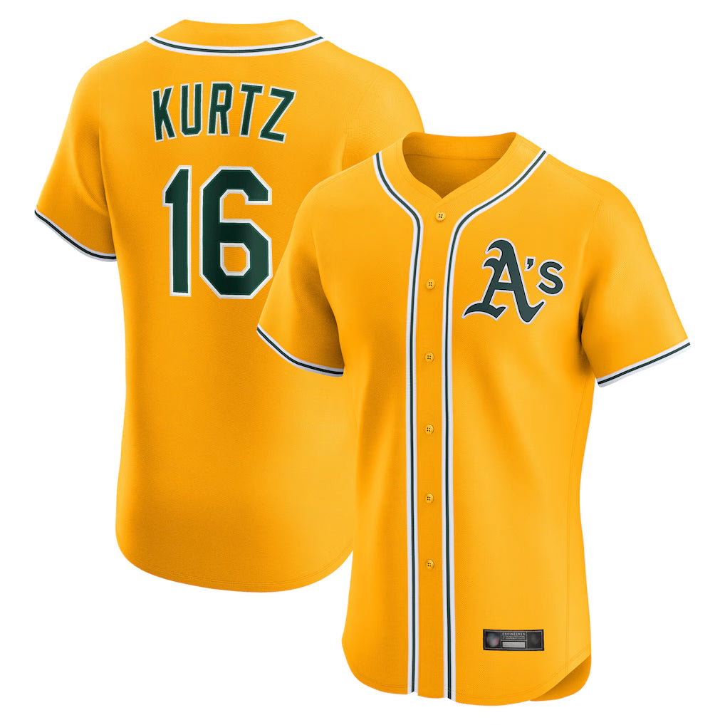 Athletics #16 Nick Kurtz Player Gold Limited Elite Home Game Gdoa Stitched Jerseys