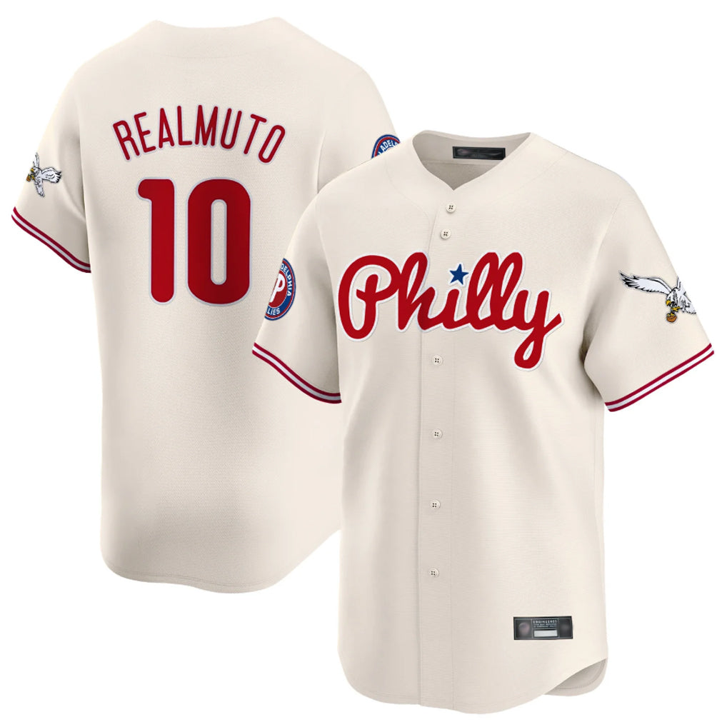 P.Phillies #10 J.T. Realmuto Player Cream Phillies & Eagles Vapor Premier Limited Fdoa Stitched Jerseys
