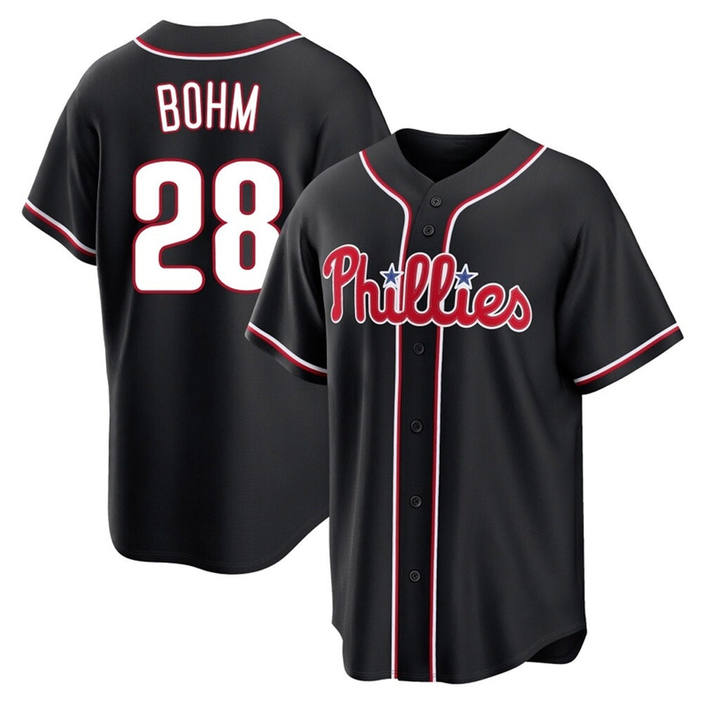 P.Phillies #28 Alec Bohm Player Black Fashion Out Home Game Fdoa Stitched Jerseys