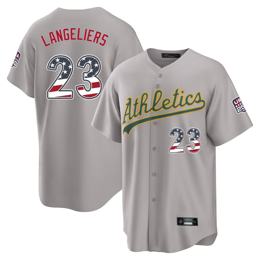 Athletics #23 Shea Langeliers Player Gray USA 250 Fourth of July Home Game Gdoa250Ys Stitched Jerseys