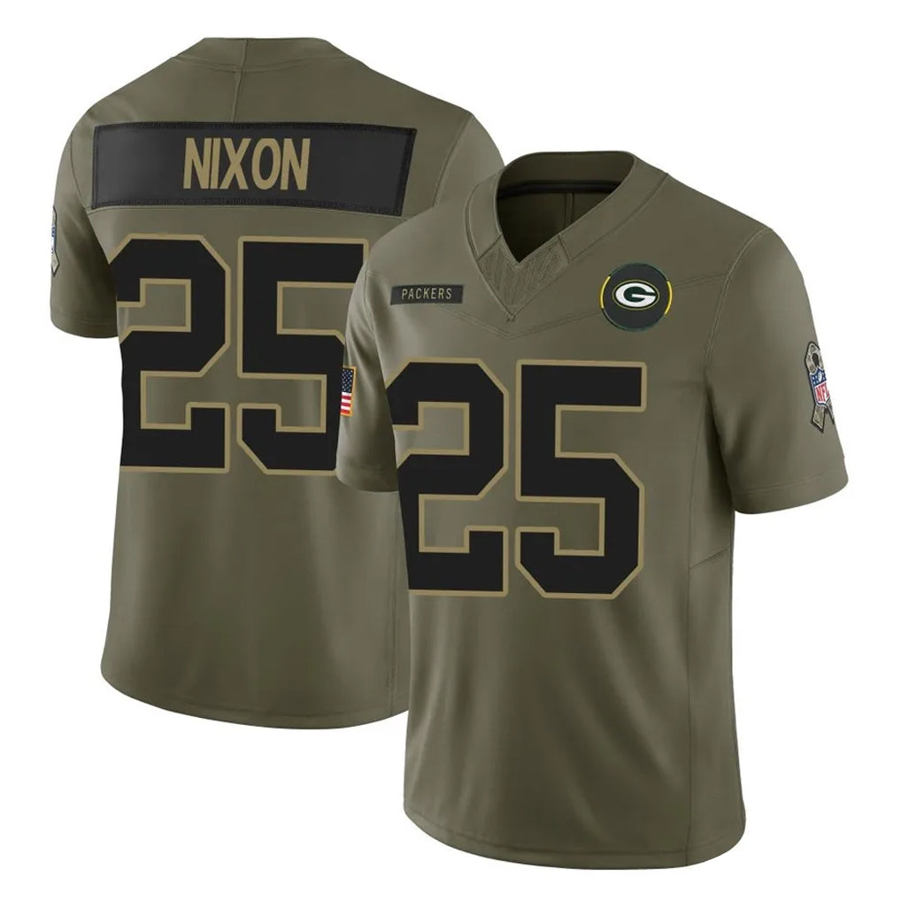 GB.Packers #25 Keisean Nixon Player Olive 2025 Salute To Service Limited Home Game Gdoa Stitched Jerseys