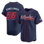 A.Braves #56 Spencer Schwellenbach Player Navy 2025 Speedway Classic Home Game Gdoa Stitched Jerseys