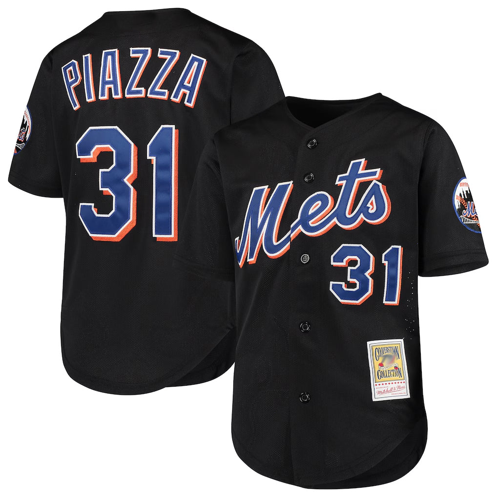 NY.Mets #31 Mike Piazza Player Black Mitchell & Ness Cooperstown Collection Home Limited Fdoa Stitched Jerseys
