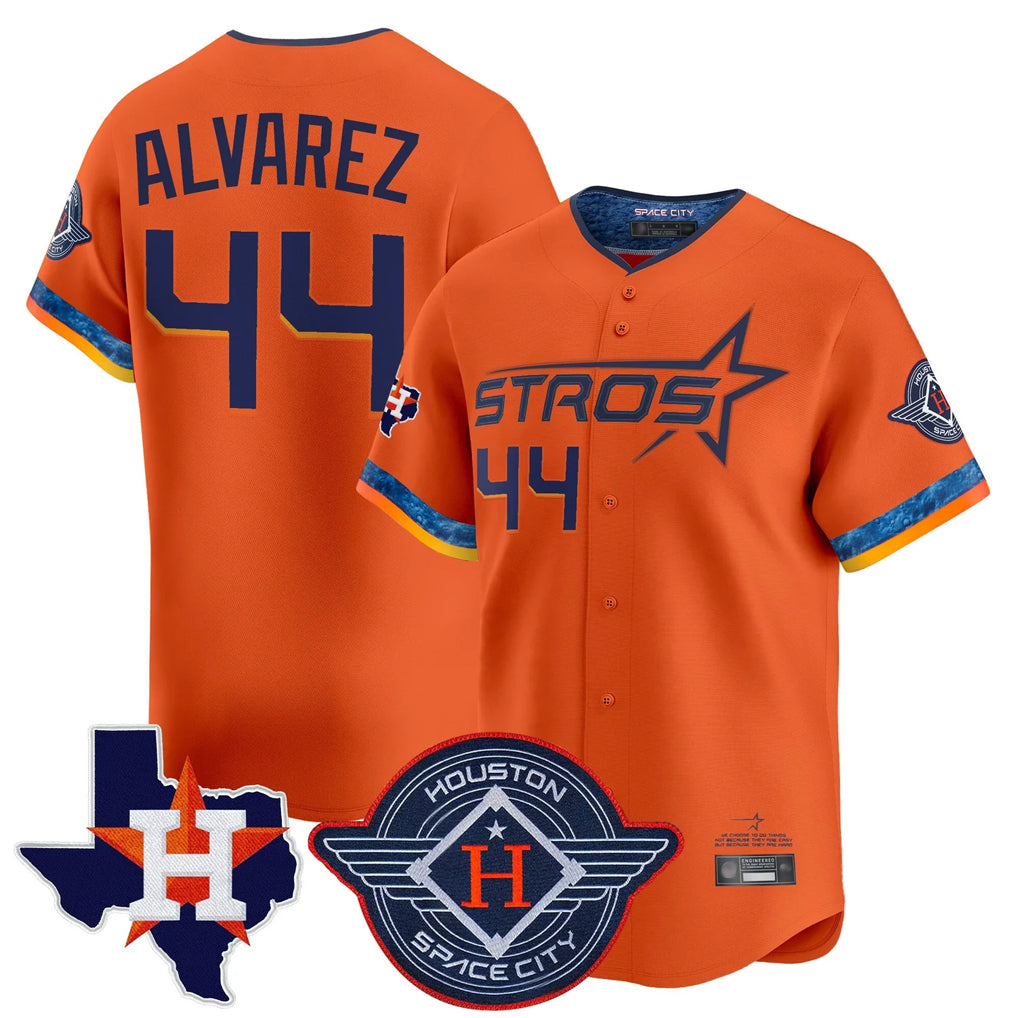 H.Astros #44 Yordan Alvarez Player Orange City Connect Texas Patch Vapor Premier Limited Home Gdoa Stitched Jerseys