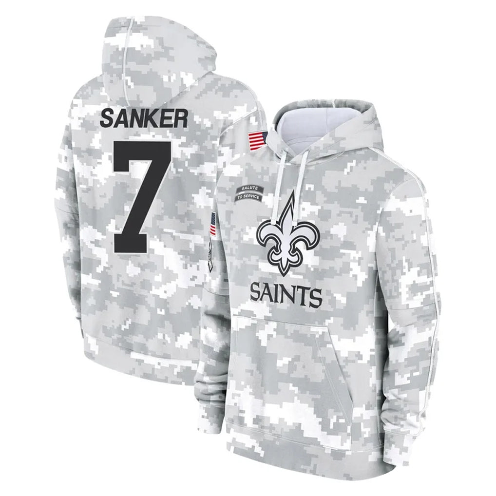 NO.Saints #7 Jonas Sanker Player Arctic Camo Salute to Service Pullover Hoodies Limited Game Gdoa Stitched Jerseys