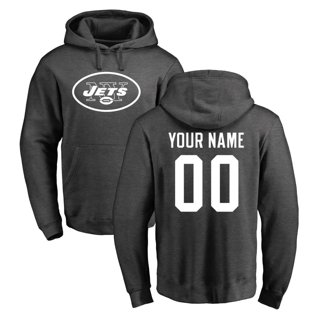 Custom NY.Jets Gray Pullover Hoodies Limited Game Any Name & Numbers Gdoa Stitched Jerseys