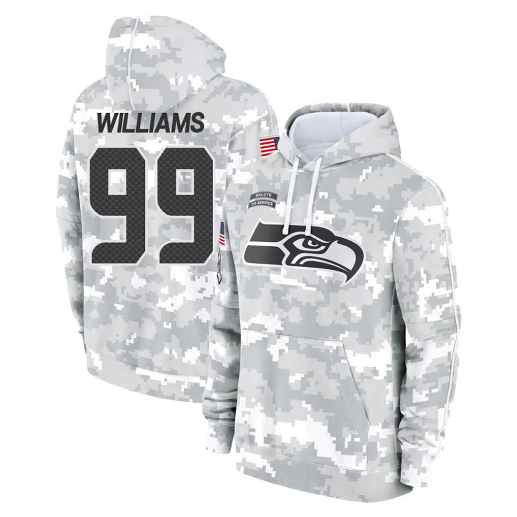 S.Seahawks #99 Leonard Williams Player Arctic Camo Limited Salute to Service Pullover Hoodies Game Gdoa Stitched Jerseys