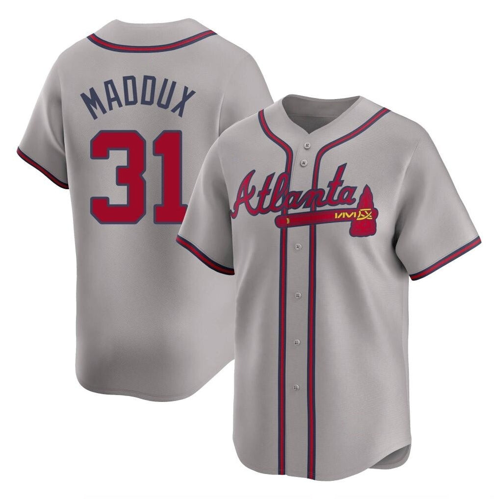 A.Braves #31 Greg Maddux Player Gray Limited Home Game Gdoa Stitched Jerseys
