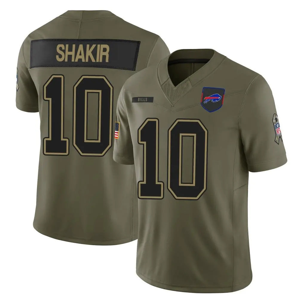 B.Bills #10 Khalil Shakir Player Olive Salute to Service Limited Home Game Gdoa Stitched Jerseys