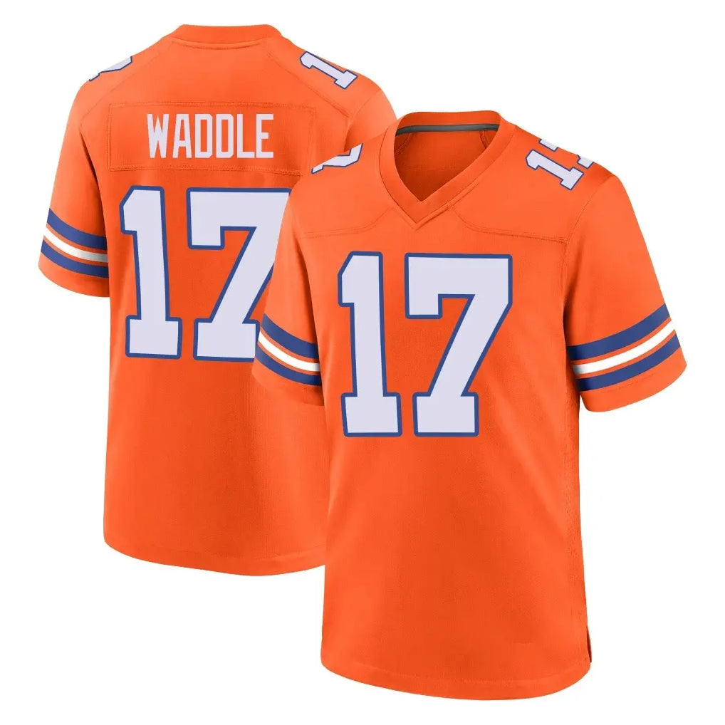 D.Broncos #17 Jaylen Waddle Player Orange Alternate Collection Throwback Game Gdoa Stitched Jerseys