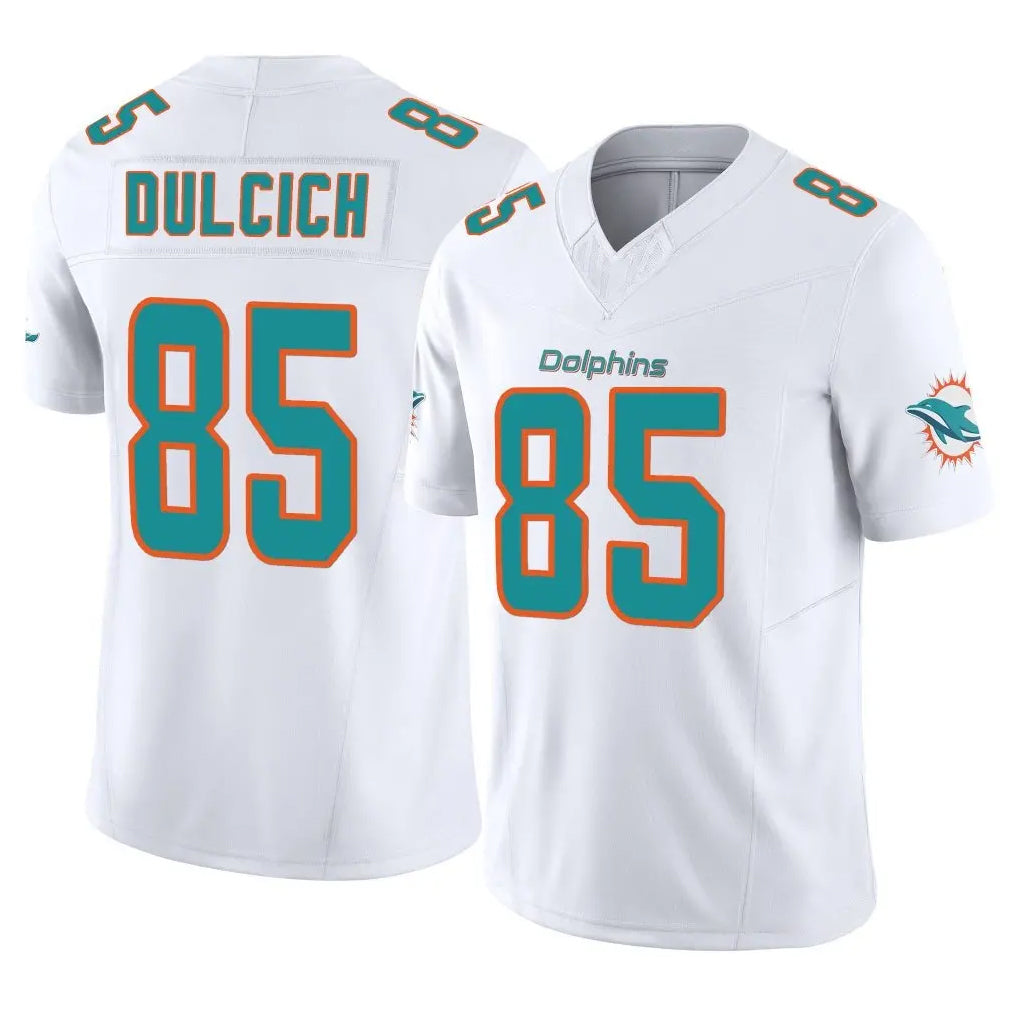 M.Dolphins #85 Greg Dulcich Player White Limited Vapor F.U.S.E. Home Game Gdoa Stitched Jerseys