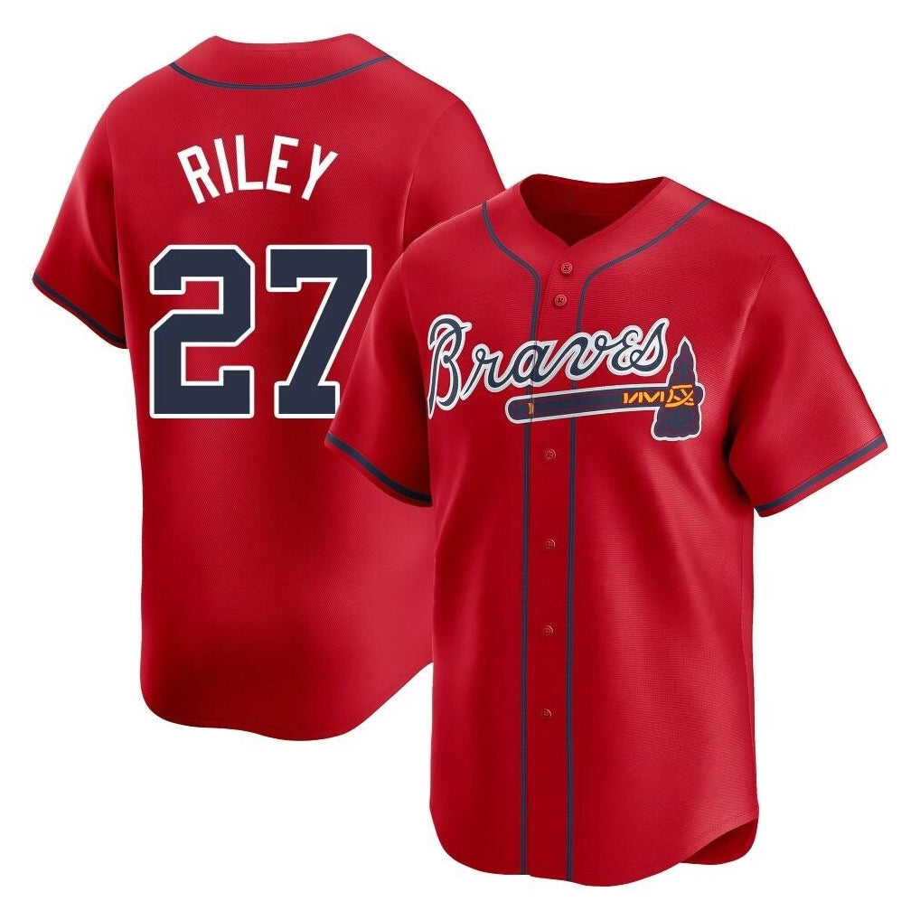 A.Braves #27 Austin Riley Player Red Limited Home Game Gdoa Stitched Jerseys