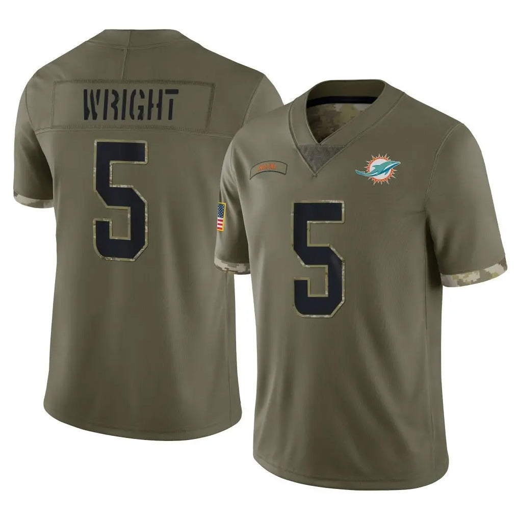 M.Dolphins #5 Jaylen Wright Player Olive Salute To Service Limited Gdoa Stitched Jerseys
