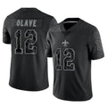 NO.Saints #12 Chris Olave Player Black Limited Reflective Home Game Gdoa Stitched Jerseys