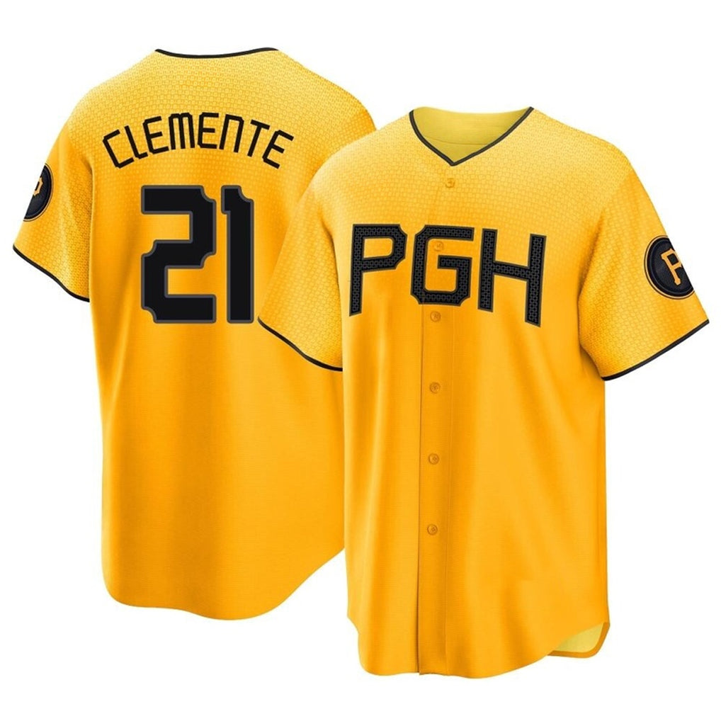 P.Pirates #21 Roberto Clemente Player Gold City Connect Home Game Fdoa Stitched Jerseys